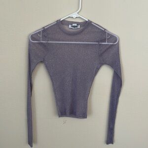 RSQ purple and silver sheer, long sleeve, crop top. Size small.